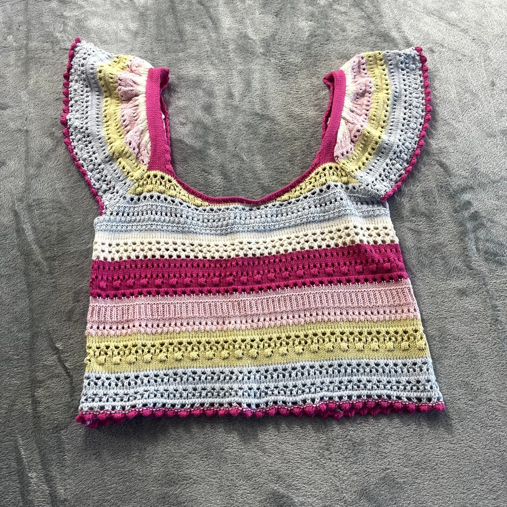 Sincerely Jules Crochet Crop Square Neck Boho Flutter Sleeve Top ST22S348-V2 M